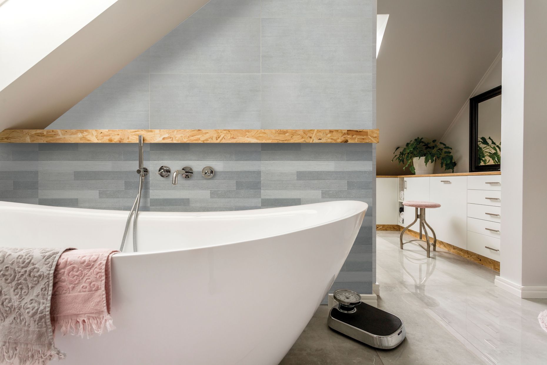 Freestanding Bath In Grey Bathroom